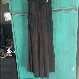 Free People Wide Leg Flowing Pants in Black